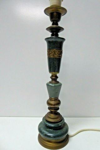 Vintage Green Marble And Brass Electric Table Lamp