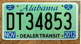 Alabama Dealer Transit 2013 License Plate Dt34853