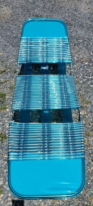 Vtg Folding Aluminum Chaise Lounge Lawn Beach Chair Vinyl Pvc Tubing Blue