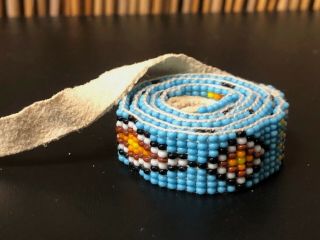 Vtg.  Native American Handmade Turquoise,  Orange Glass Beaded Design Headband