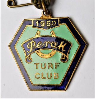 No Rserv 1950 Perak Malaysia Turf Club Horse Racing Enamel Badge Vintage Pass