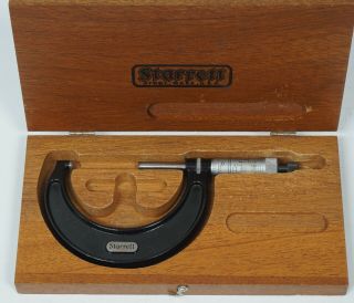 Vintage Starrett Machinist Outside Micrometer In Wood Case 3 - 4 "