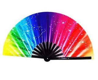 Large Folding Hand Rave Fan Clack Fans For Women/men,  Colorful Rainbow