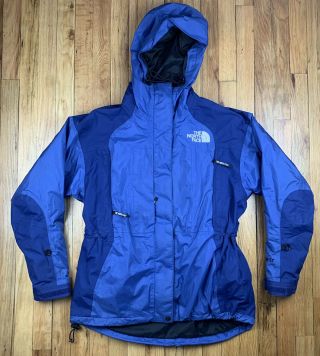 Vintage The North Face Womens Goretex Mountain Ski Jacket Coat Sz M Blue Hooded
