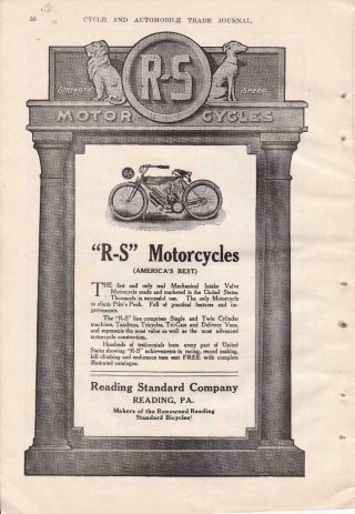 1908 R - S Reading Standard Motorcycles Ad/ Great Art