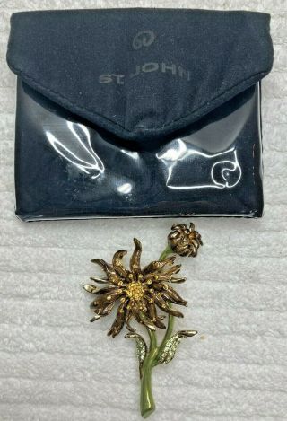 Vintage St.  John Chrysanthemum Flower 3 " Pin/brooch Embellished With Crystals E3
