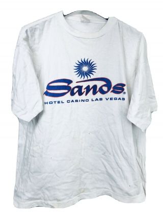 Vtg Sands Hotel Casino Las Vegas T - Shirt Mens White Single Stitch