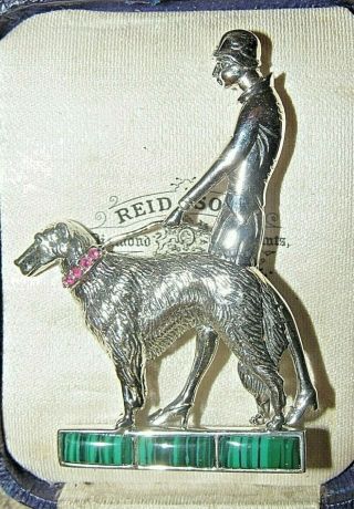 Large Sterling Silver Lady & Dog Agate Garnet Vintage Art Deco Style Brooch Pin