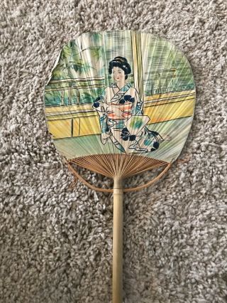 Vintage 1950’s Japanese Advertising Hand Fan With Calrose Rice On Back