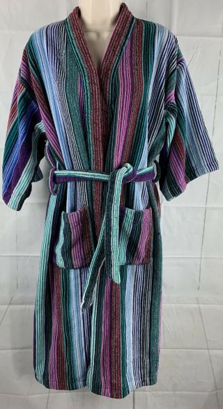 Vtg.  Tj Lawford Turkish Terrycloth Robe Striped Southwest One Size Unisex