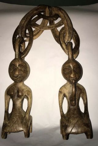 Vtg Africa Carved Wood Double Chain 33 " Fertility Marriage Wedding Man Woman