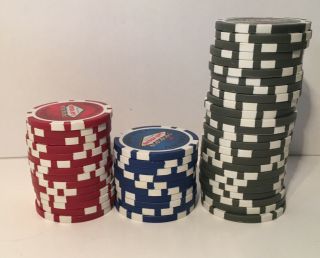 Camel Las Vegas Casino Poker Chips Boxed Vintage Set Of 49 Red Grey Blue