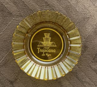 Tropicana Hotel And Casino Las Vegas Vintage Glass Ash Tray 4” Yellow Amber