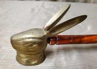 Vintage Bunny Snuffer Solid Brass Rabbit Head Wooden Handle Candle Accessories