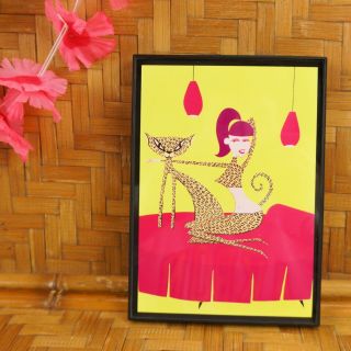 Shag Josh Agle Leopard Girl Framed Art Print Card Pop Tiki J11