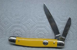 Vintage Imperial 2 Blade Yellow Handle Pocket Knife - Crown Logo - Gently