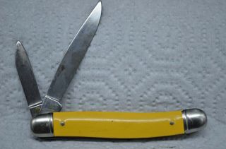 Vintage IMPERIAL 2 Blade Yellow Handle Pocket Knife - Crown Logo - Gently 2