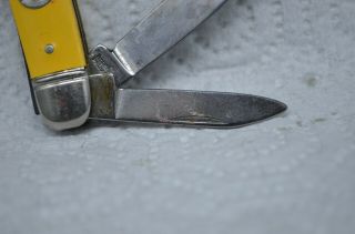 Vintage IMPERIAL 2 Blade Yellow Handle Pocket Knife - Crown Logo - Gently 3