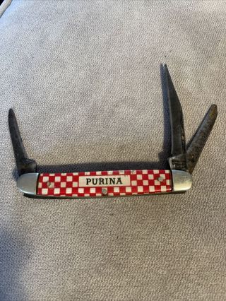 Vintage Kutmaster,  Utica,  N.  Y. ,  Purina Advertising,  3 Blade Stockman Pocket Knife