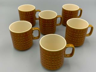 Hornsea Saffron Vintage Retro Set Of 6 X Handled Mugs.