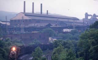 Lv Lehigh Valley Railroad Train Locomotive Bethlehem? Pa Steel Mill Photo Slide