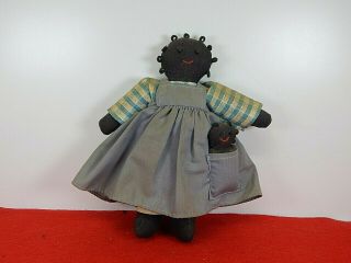 Vintage Folk Art African American Stuffed Rag Doll W/baby Black Americana