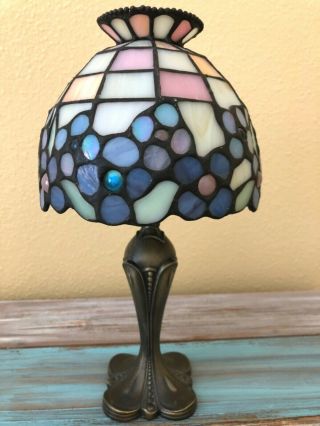 Tiffany Vintage Style Stained Glass Lamp With Candle Holder Hydrangea