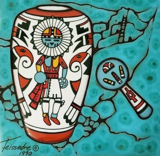 Cleo Teissedre Sw Kachina 4 " Art Tile Trivet 1990 Usa