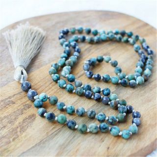 8mm Natural African Turquoise Gemstone 108 Beads Mala Necklace Chakra Healing