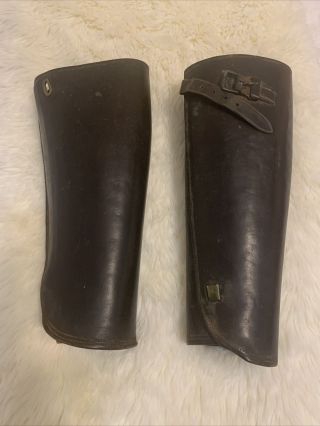 Vintage Leather Military Shin Guard Brown
