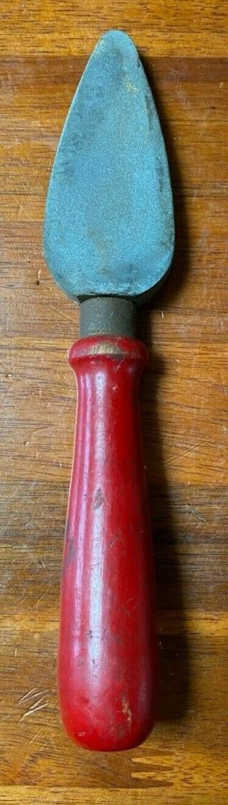 Vintage Carborundum Knife Sharpener Stone With Red Wood Handle