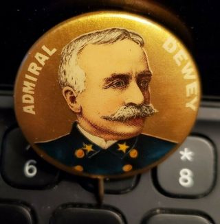 Admiral George Dewey Rare 1898 Spanish American War Pinback Button,  1 1/4 "