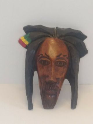Handcrafted Wood Craved African Jamaican Man Mask 6.  5 "