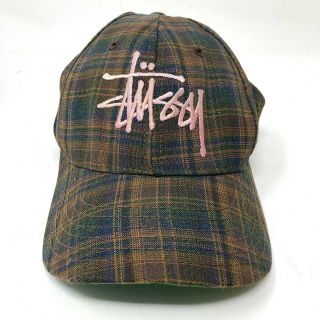 RARE Vintage 1990s Stussy Logo Plaid Snap Back Hat Cap Made in USA 2