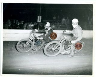 Vintage 1947 Motorcycle Race B/w 8x10 Side By Side Action Dramatic Photograph
