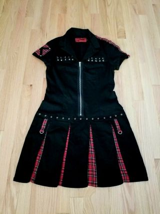 Hot Topic Tripp Nyc Dress Black Plaid Pleated Vintage Size L