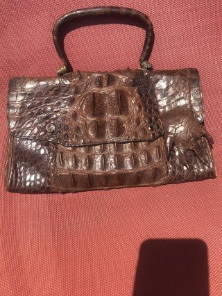 Vintage 40’s Hornback Alligator Crocodile Bag Purse Handbag 12 " X 7” With Claw