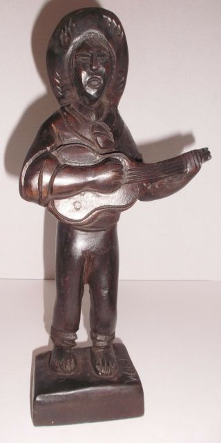 Singing Caballero With Guitar Hand Carved Wooden Figure Signed By Waldir 12 "