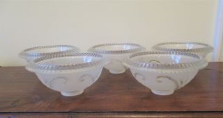 5 Vtg Art Deco Glass Shades For Chandelier 2 " Fitter Frosted W/ Scroll Pattern