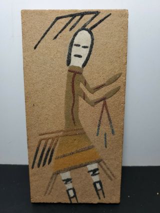 Vintage Native American Navajo Sand Art Southwest Signed 6x3 Inches