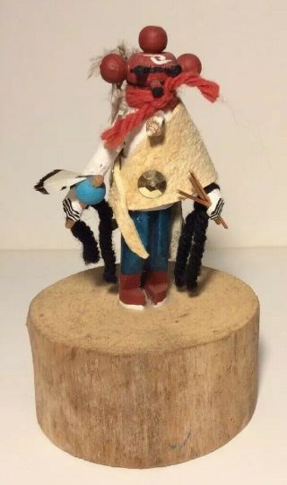 Kachina Small Figurine Mudhead Warrior Signed By Artist 3 " Tall 5 " With Base