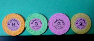 Reno Nevada Eldorado Casino.  4 Different Roulette Chips 5th Edition Older