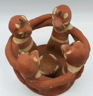 Circle Of Friends Mexican Mayan Aztec Folk Art Natural Clay Candle Holder 5 " ×6 "