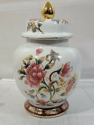 Vintage Large Chinese Floral Porcelain Ginger Jar With Lid 12 " Tall 25 " Diameter