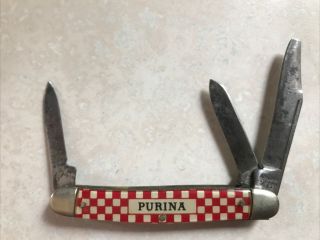Vintage Usa Kutmaster Utica Ny Purina Checkerboard 3 Blade Pocket Knife
