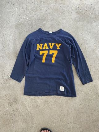 Vtg 1970’s 70’s Blue Bar Champion Us Navy Athletic Shirt