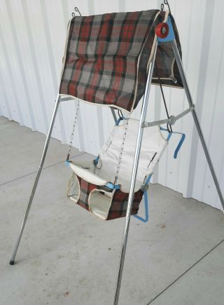 Baby Carseat Swing Vintage Antique Wind Up Sunshade Infant Seat