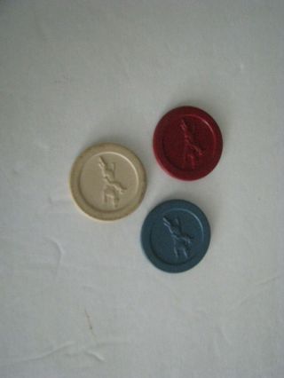 15 Vintage Clay Poker Chips - Jockey Red White Blue