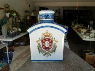 Oriental Accent Decorative Ceramic Crown And Crest Bottle With Lid