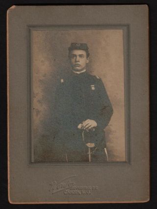 Spanish American War Era Photograph Of Soldier With Sword On Thick Card